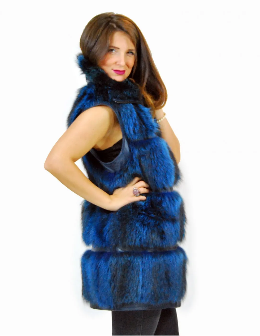48 Pelliccia smanicato marmotta blu sfumato con pelle сурка мех Murmeltierfell marmot fur 