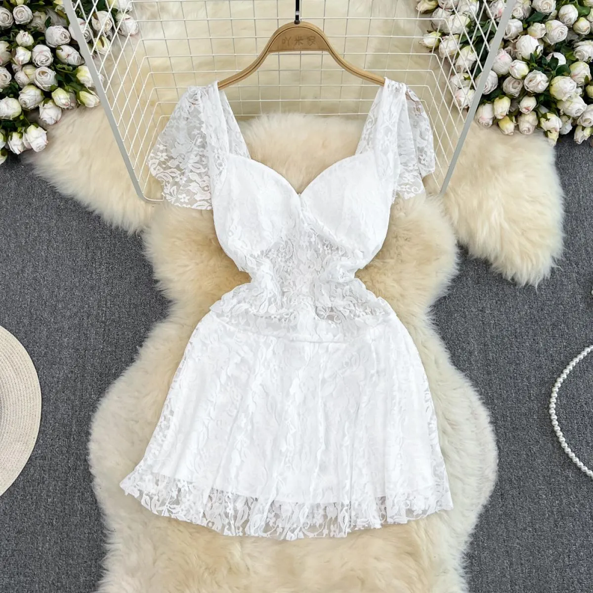 Abito longuette estivo per donna Bianco/nero Gancio Fiore Hollow Elegante piazza Festa da sera Abiti corti Donna Matrimonio Dre