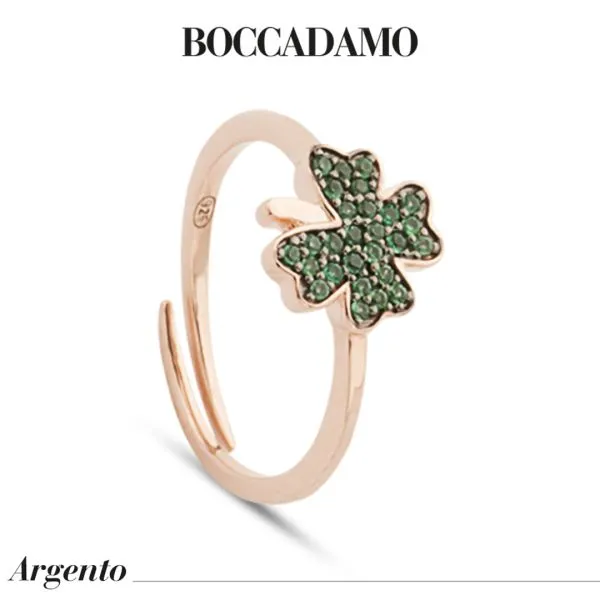Anello placcato oro rosa con quadrifoglio di zirconi     