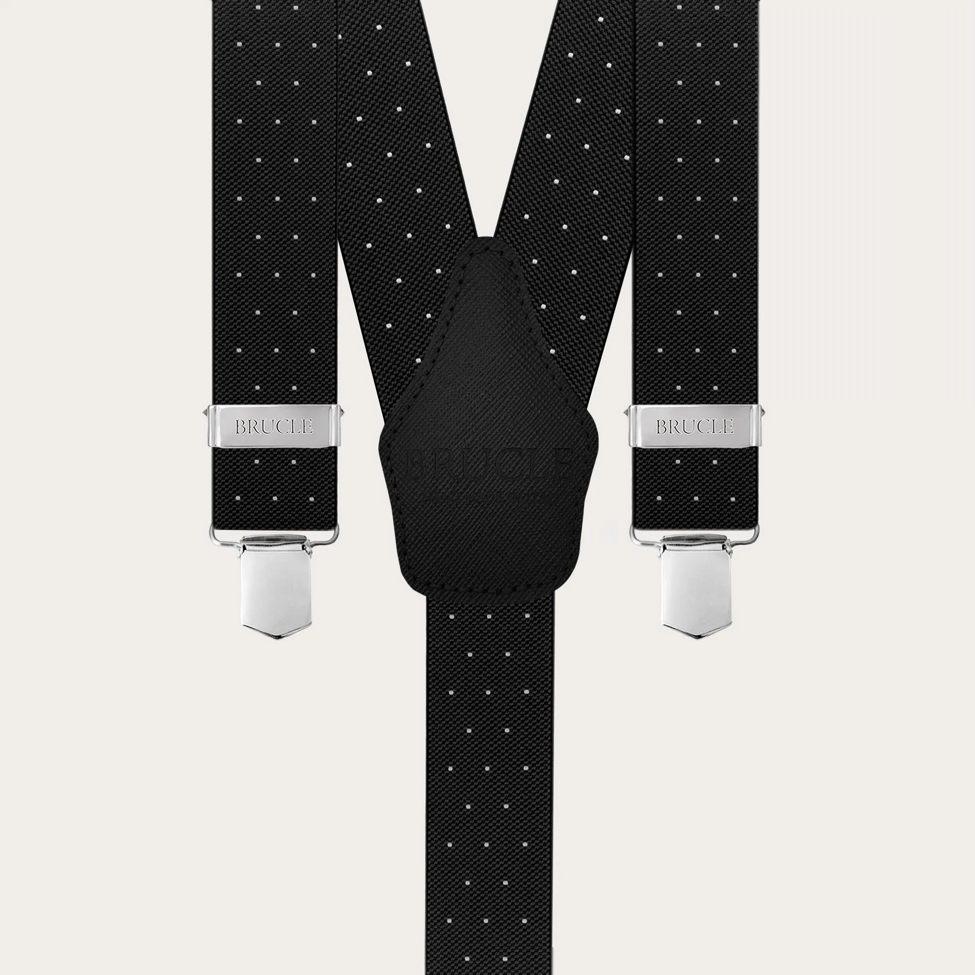 Bretelle nere a pois unisex elastiche con clip