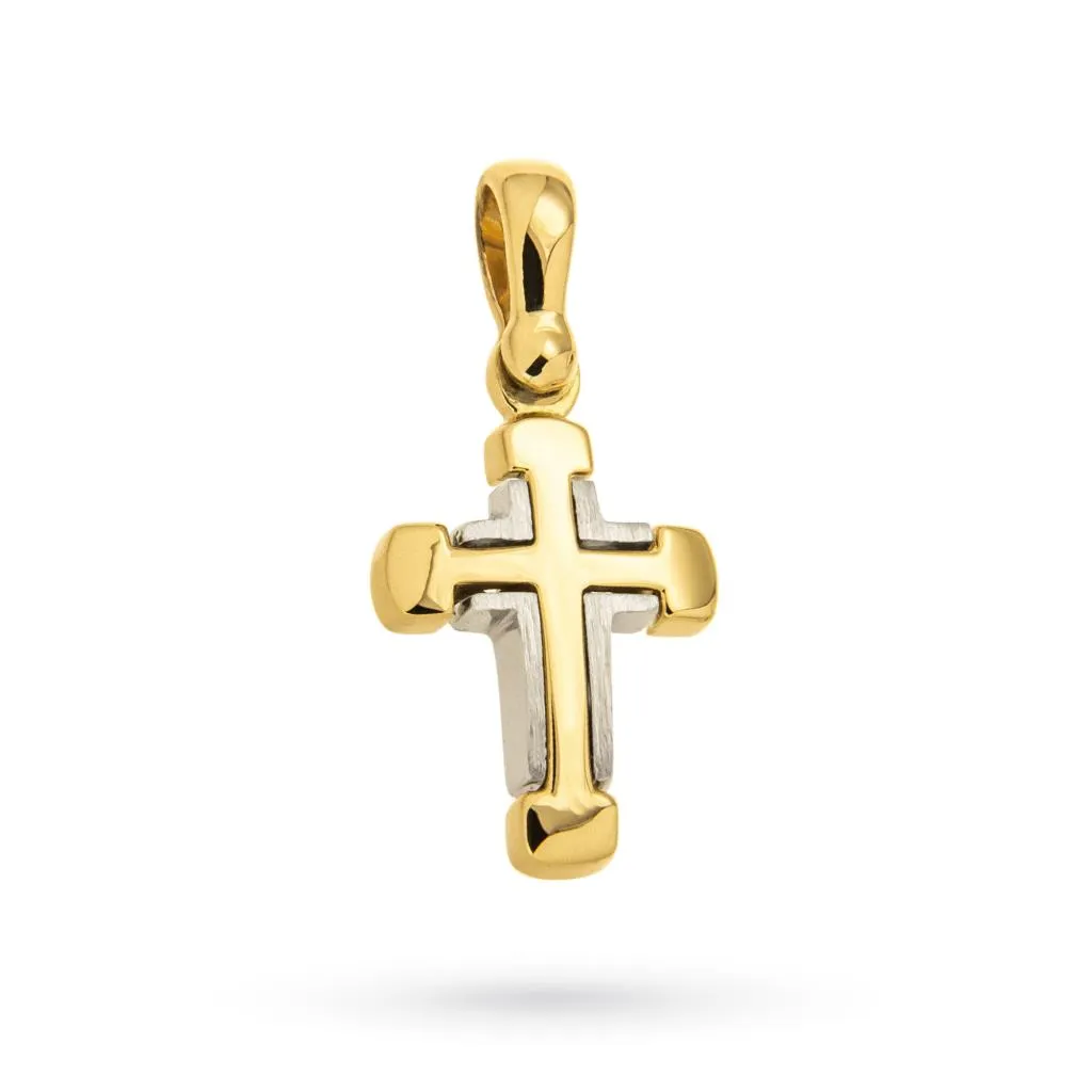 Ciondolo croce bicolore piccola oro giallo bianco 18kt