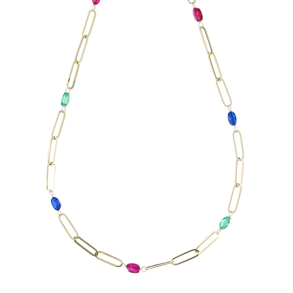 Collana Catena con Pietre Colorate In Oro Giallo 18kt