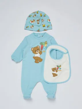 Completo neonato Moschino in cotone stretch con logo Toy Cielo
