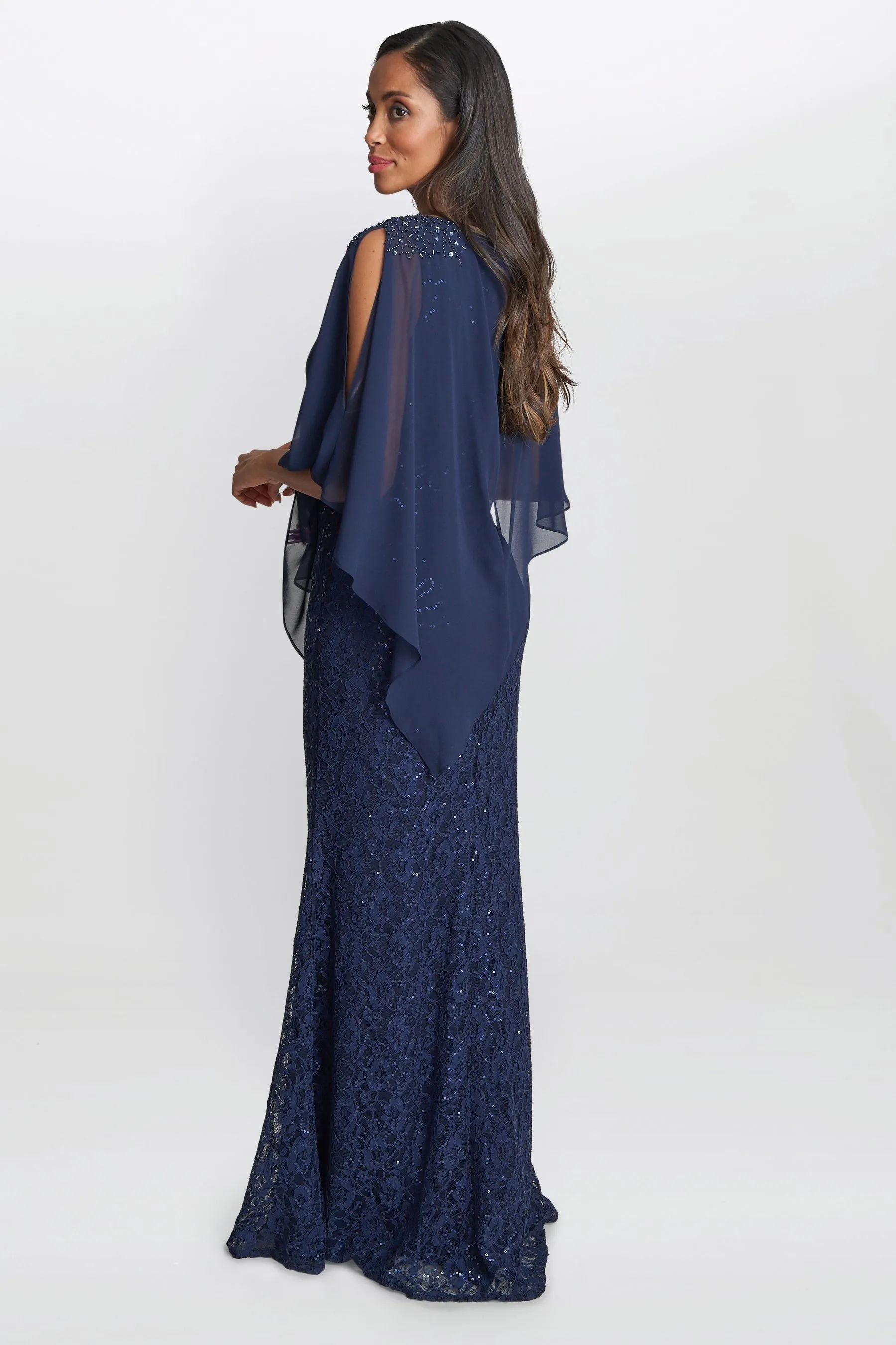 Gina Bacconi Blu - Ginger Paillettes Pizzo - Abito con dettaglio in chiffon