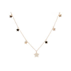 Girocollo multi pendente a stella in oro rosa  con diamanti