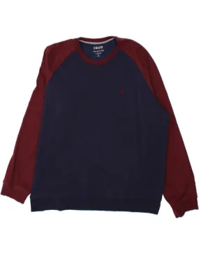 IZOD Mens Loose Fit Sweatshirt Jumper 2XL Navy Blue Colourblock Cotton