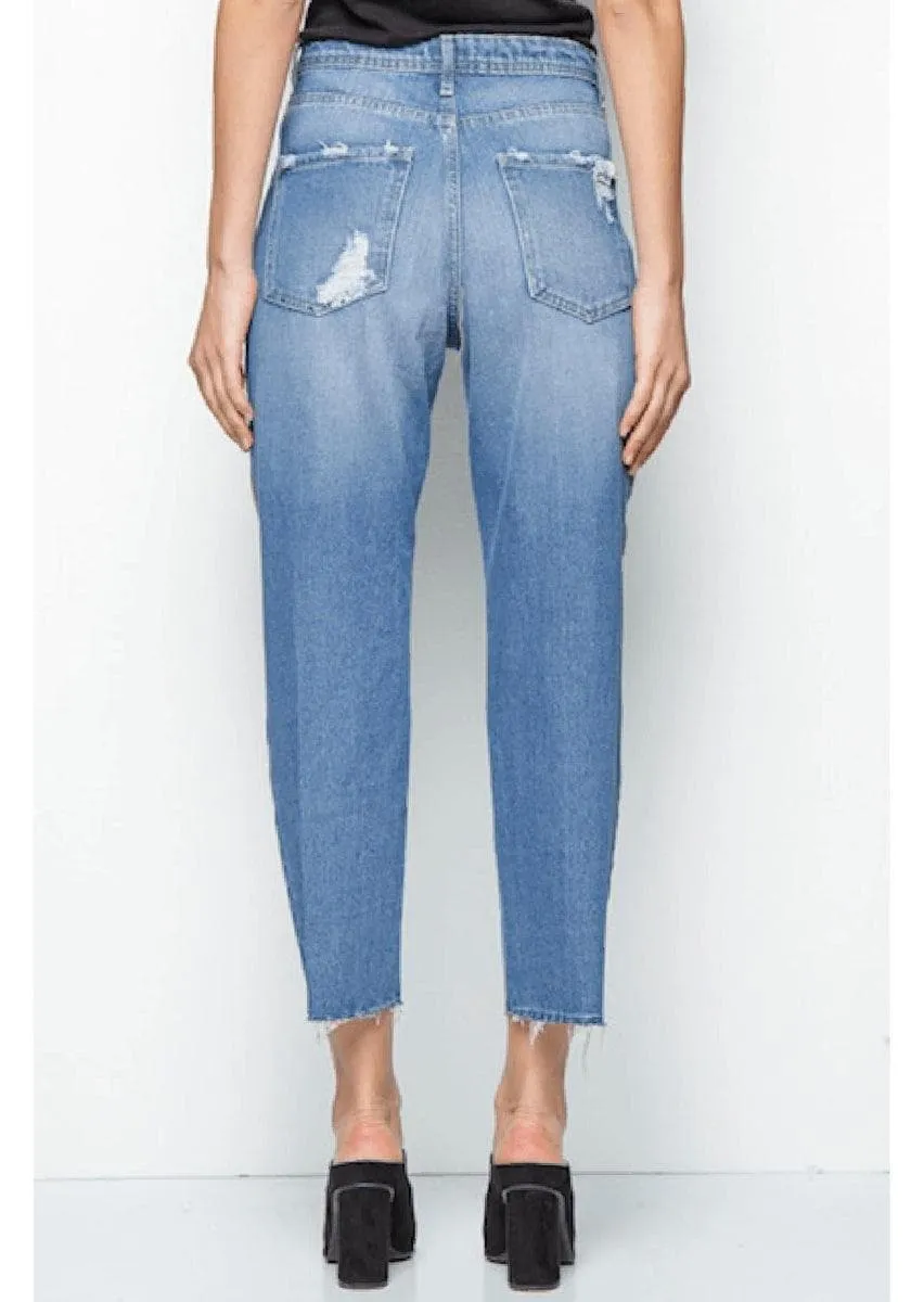 Jeans con strappi e bande laterali