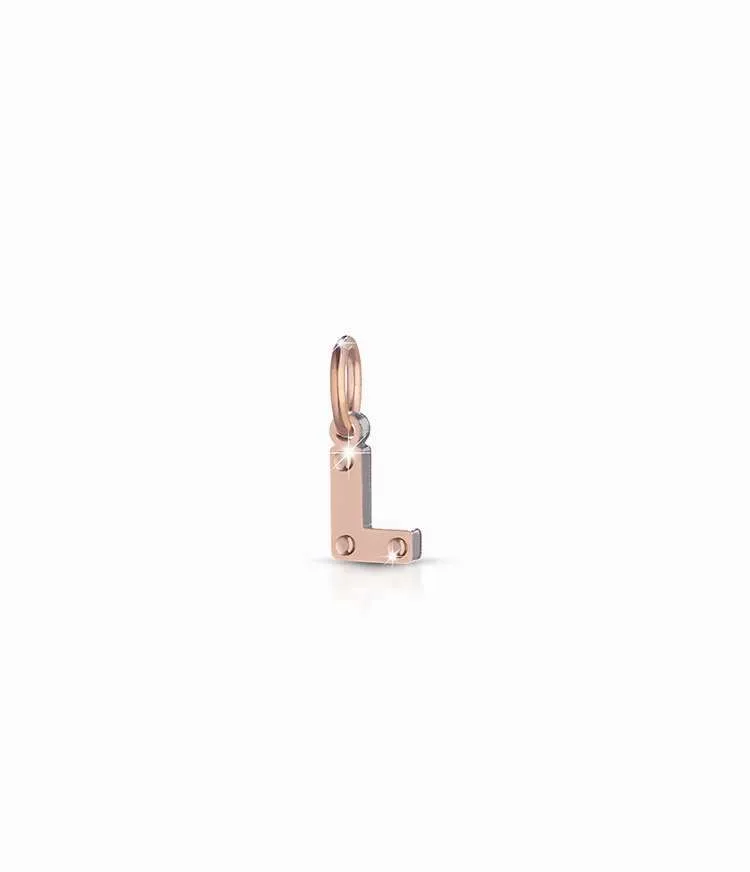 leBebè ciondolo lettera L oro rosa e argento
