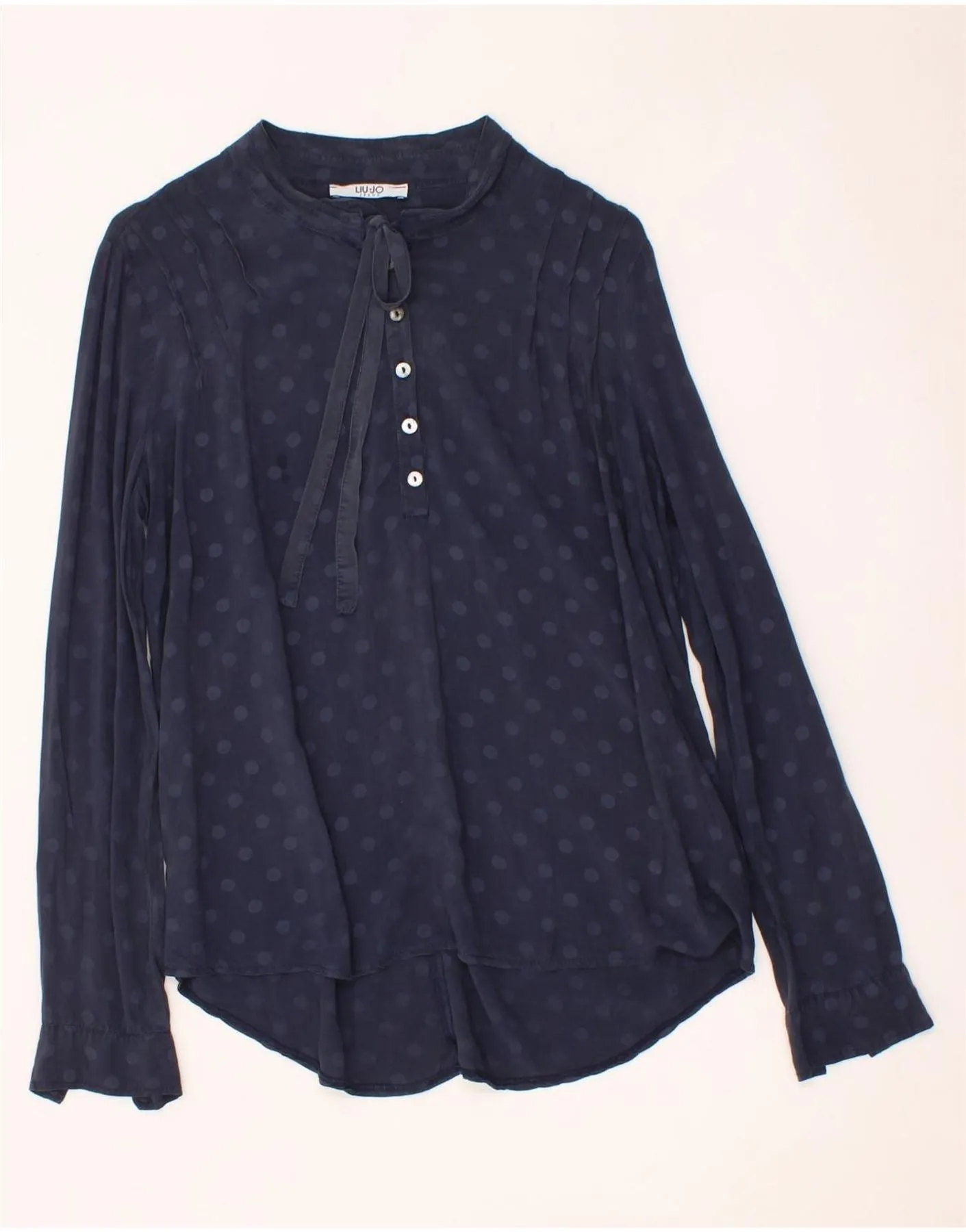 LIU JO Womens Pullover Shirt IT 40 Small Navy Blue Polka Dot Viscose