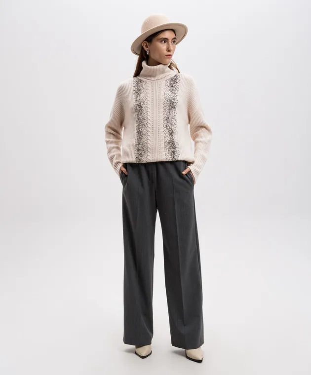 Max Mara Maglia ORCA in lana beige con cristalli ORCA
