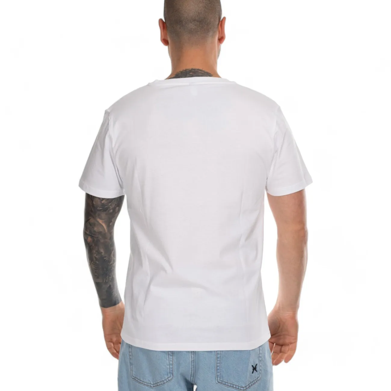 Moschino t-shirt bianca stripe gommate logo