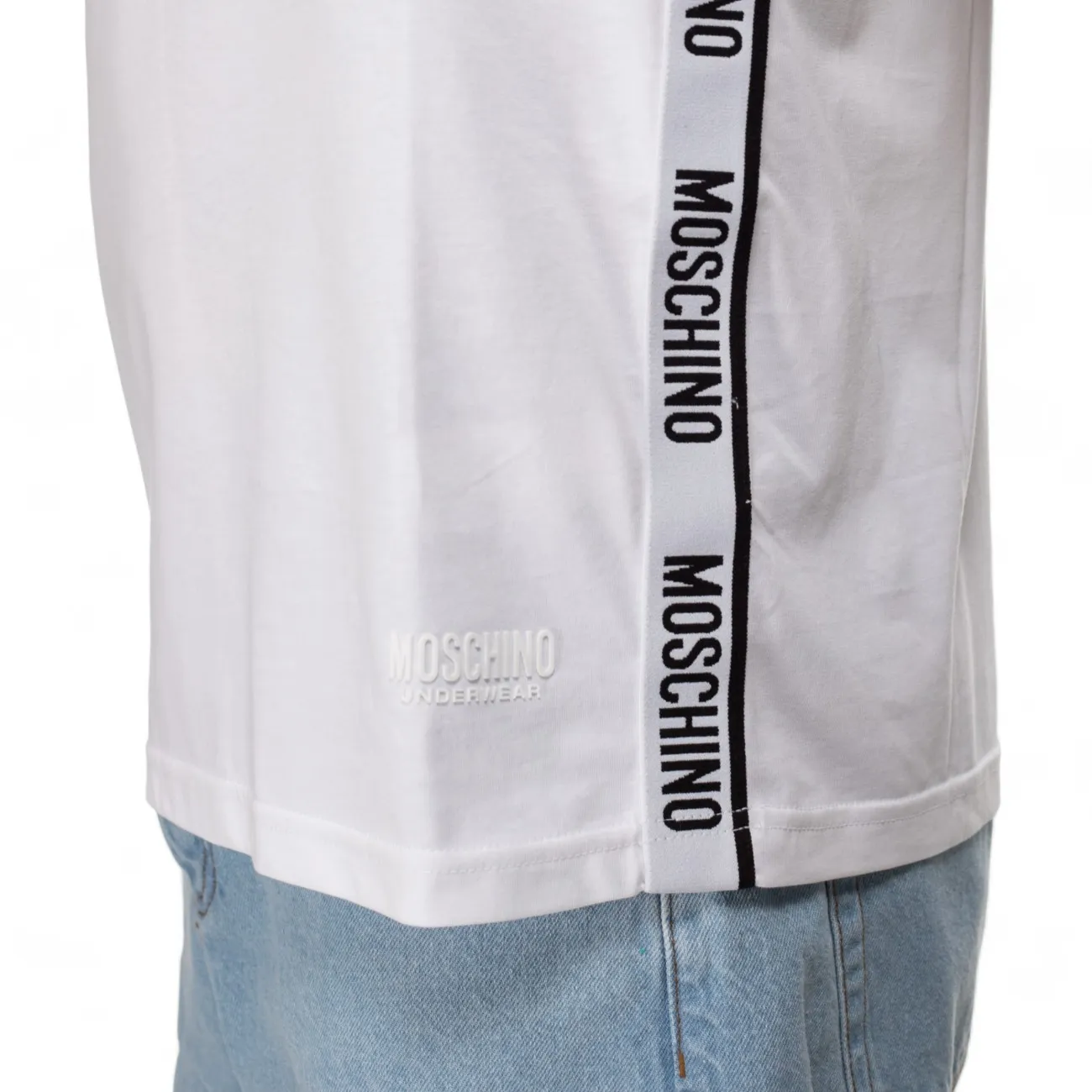 Moschino t-shirt bianca stripes logate