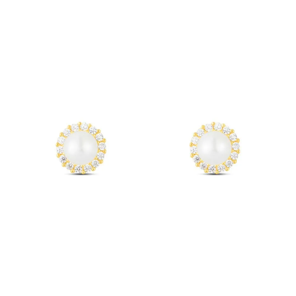 Orecchini Lobo Bon Ton Oro Giallo 375/1000 Perla D'Acqua Dolce Bianco Cubic Zirconia Bianco 1416786