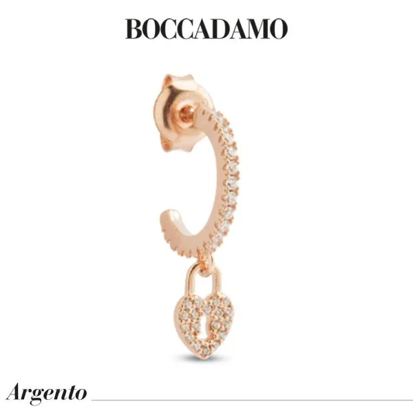 Orecchino mezzaluna placcato oro rosa con cuoricino di zirconi    