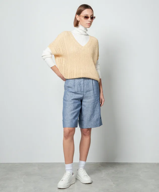 Peserico Shorts in lino blu P04422A02489