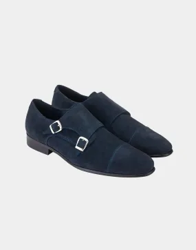 Scarpa Monk strap a doppia fibbia in pelle scamosciata blu