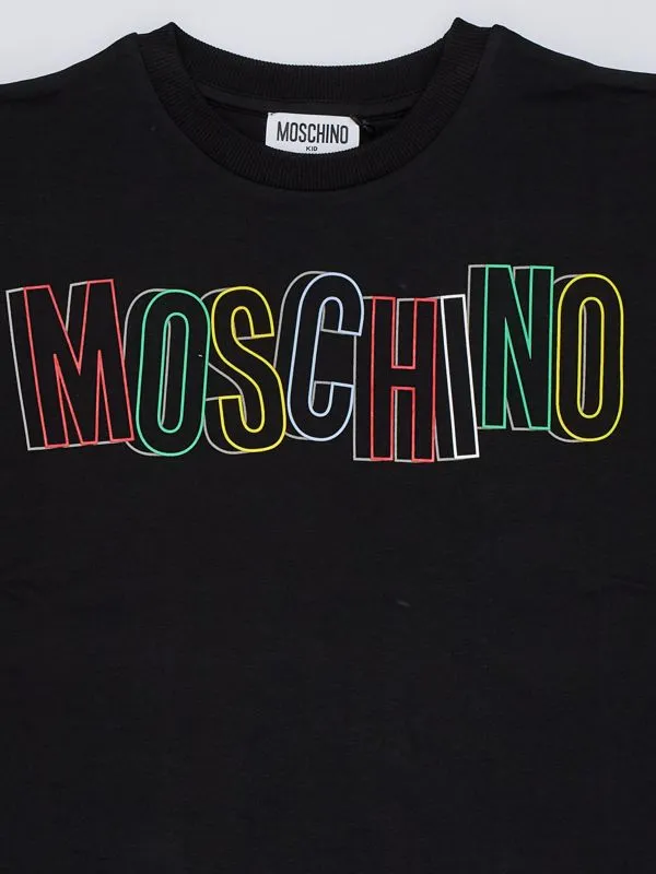 T-shirt bambino Moschino in cotone stretch con logo Nero