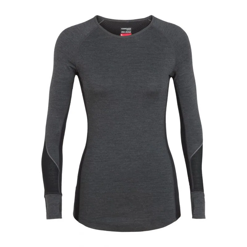 Top tecnico da donna Icebreaker 260 Zone Ls Crewe (jet Hthr/nero)