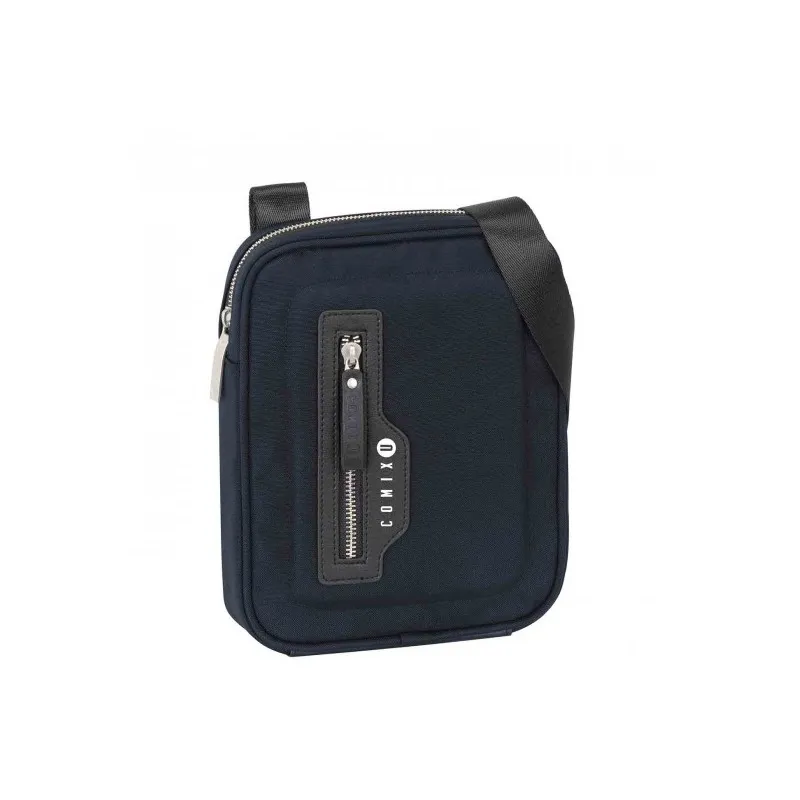TRACOLLA CROSSOVER BLU VERTICALE CON ZIP BORD.NERA COMIX U BORSELLO PORTA TABLET 24X19X4CMDISTR.DA PANINI SCUOLA ITALY